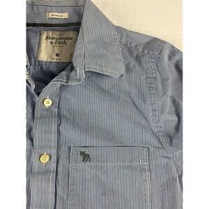 Abercrombie & Fitch Mens Muscle Fit Striped Dress Shirt Size M Blue White